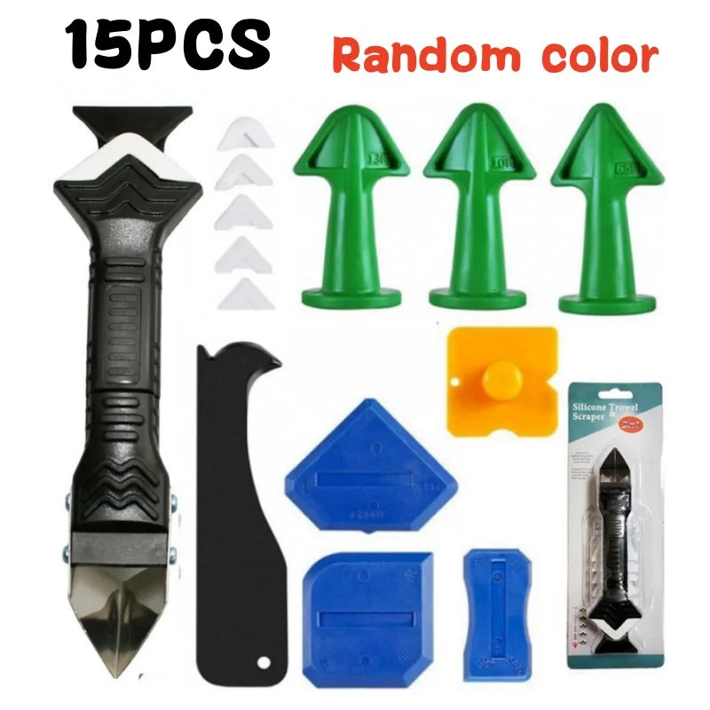 Caulk Nozzle Applicator Kit: 15PCS Silicone Scraper Tools