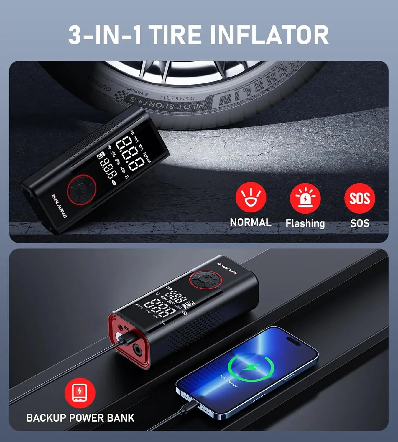 Tire Inflator 150PSI Cordless Air Pump - Dual Power & Portable