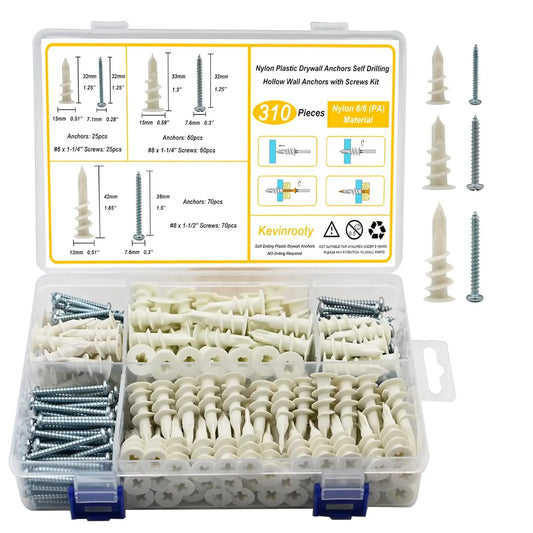 Nylon Drywall Anchors & Screws Set - 310PCS, Easy Install